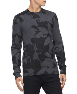 Calvin Klein Regular-fit Textured Floral Jacquard Sweater Gunmetal Gray Heather thumbnail 1