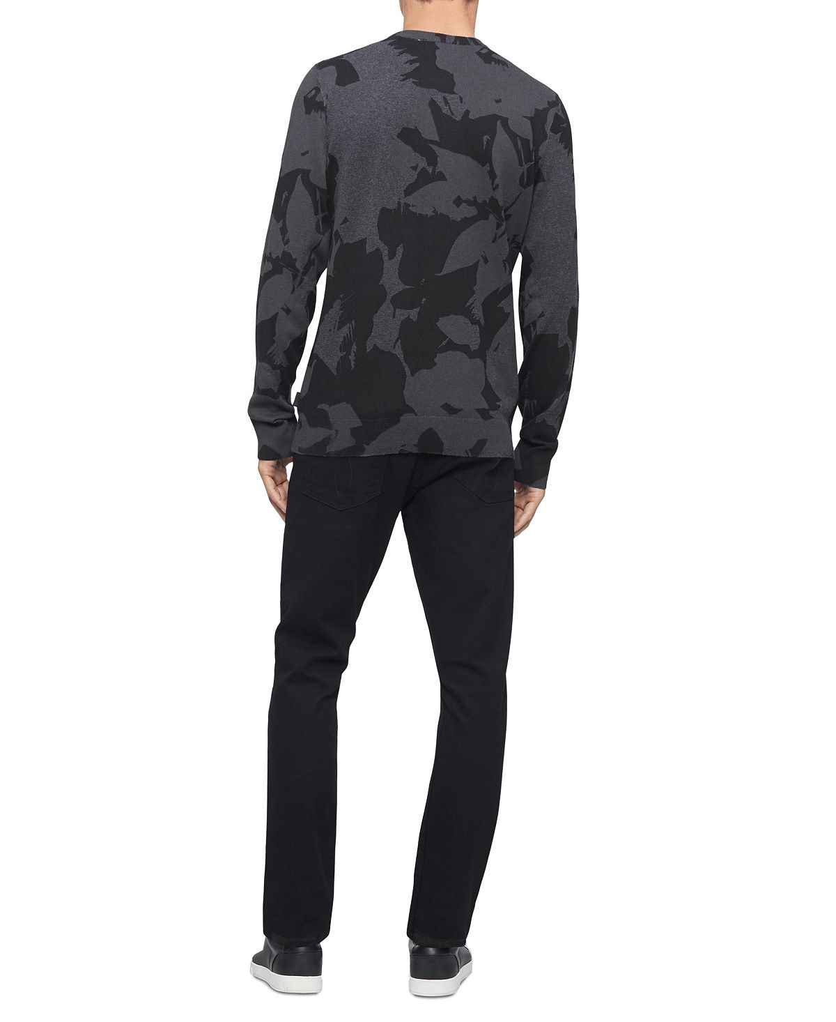 Calvin Klein Regular-fit Textured Floral Jacquard Sweater Gunmetal Gray Heather