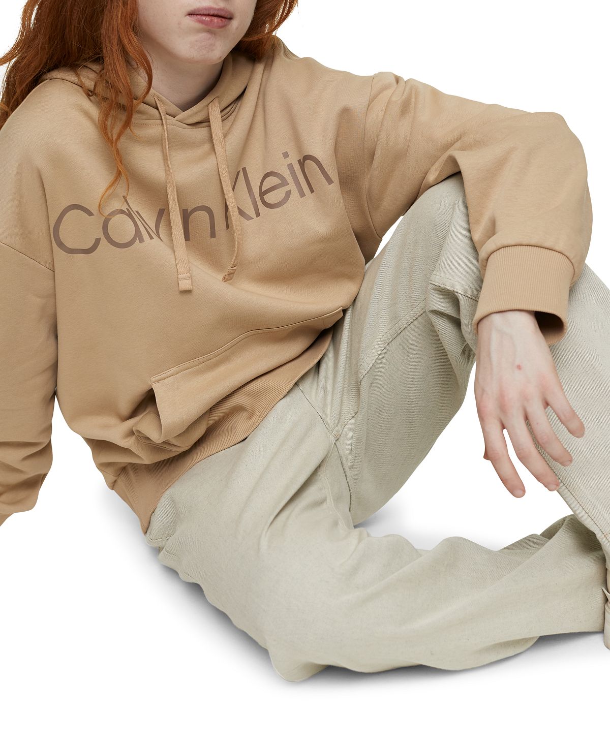 Calvin Klein Relaxed Fit Logo-print Hoodie Travertine