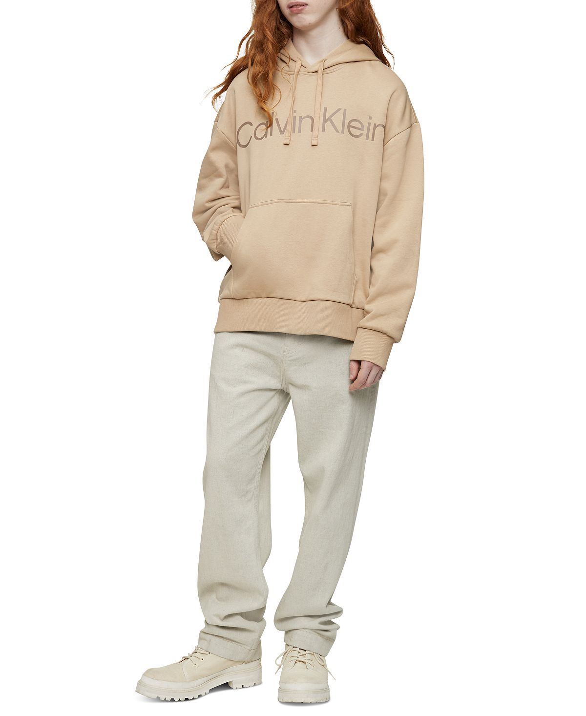 Calvin Klein Relaxed Fit Logo-print Hoodie Travertine