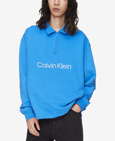 Calvin Klein Relaxed Fit Standard Logo Terry Long Sleeve Polo Shirt Palace Blue