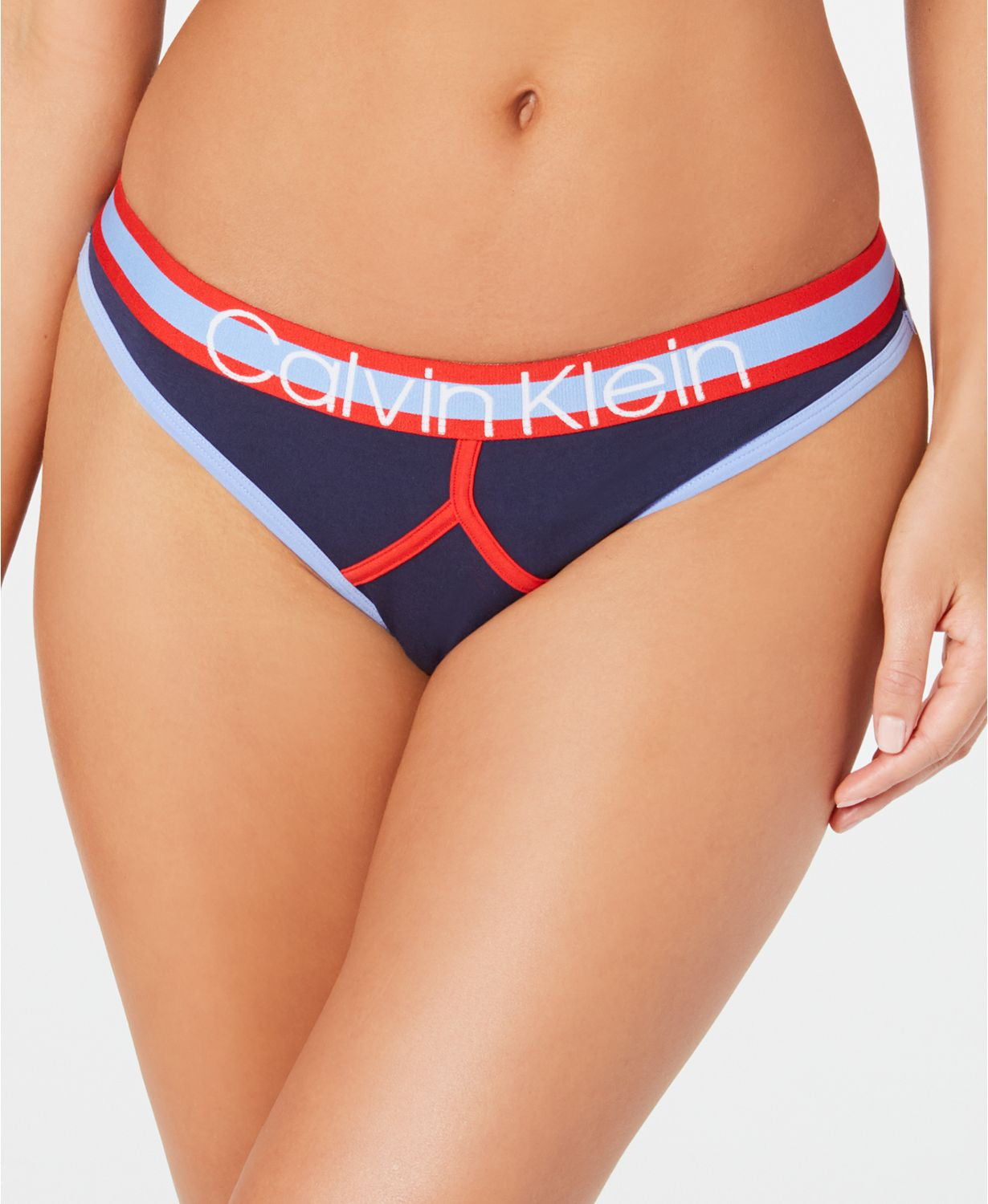 Calvin Klein Retro Logo Stripe Thong in Mood Indigo