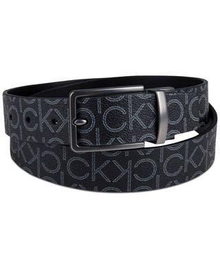 Calvin Klein Reversible Textured Ck Monogram Logo Belt Black