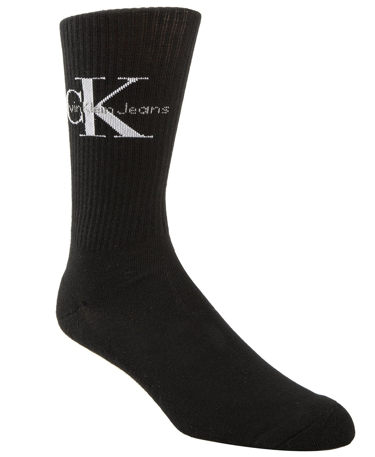 Calvin Klein Ribbed Logo Crew Socks Black/white