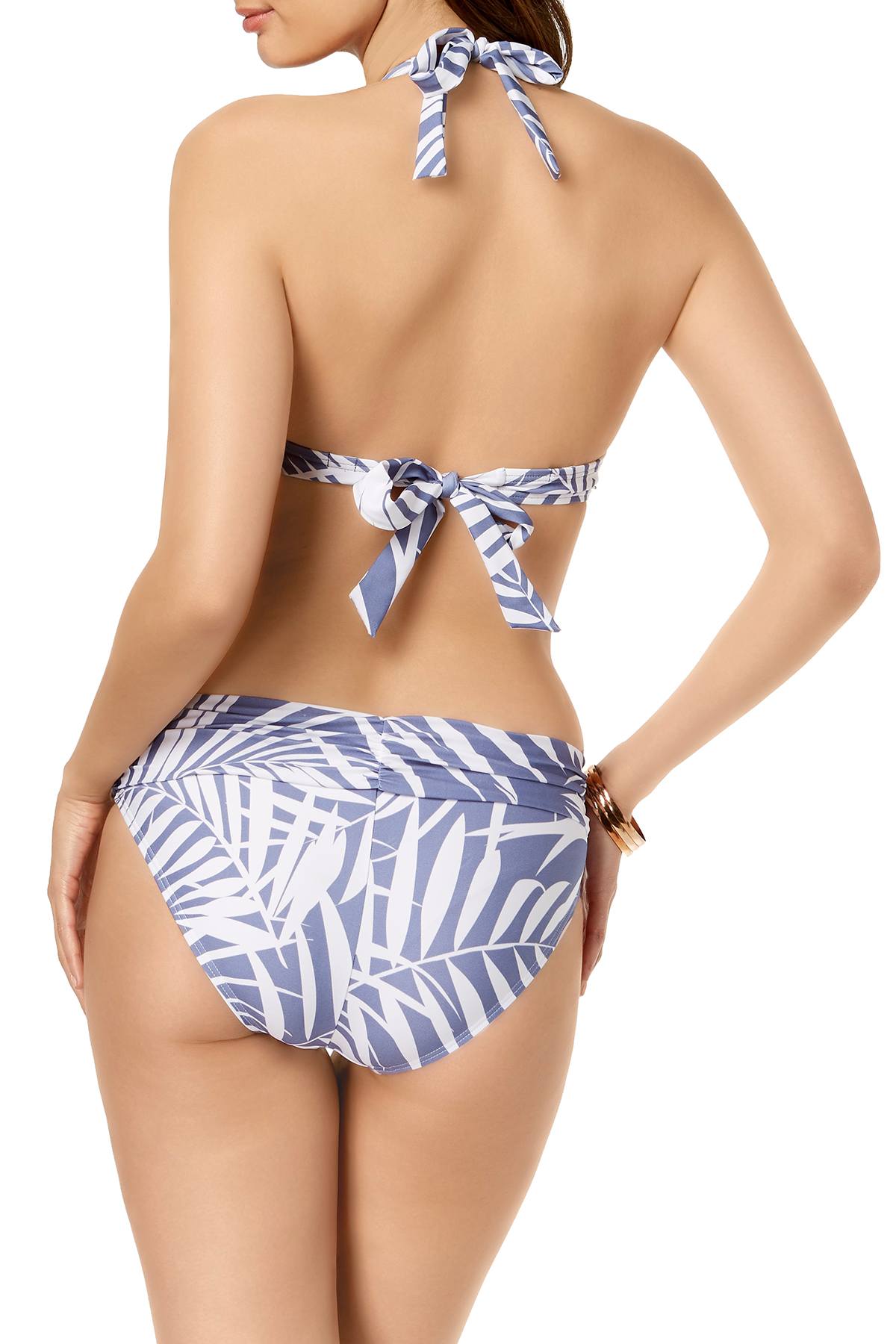 Calvin Klein Ruched Waist Bikini Bottom in Anthracite Summer Palm