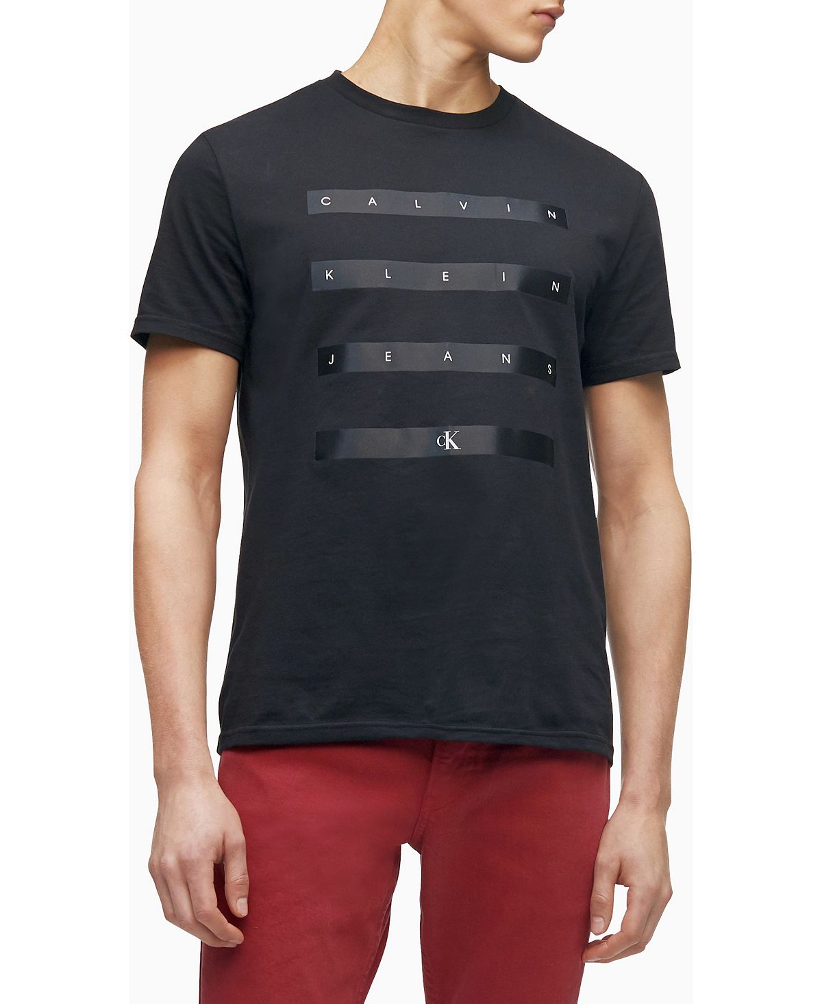 Calvin Klein Satin Stripe Logo Crewneck T-shirt Black