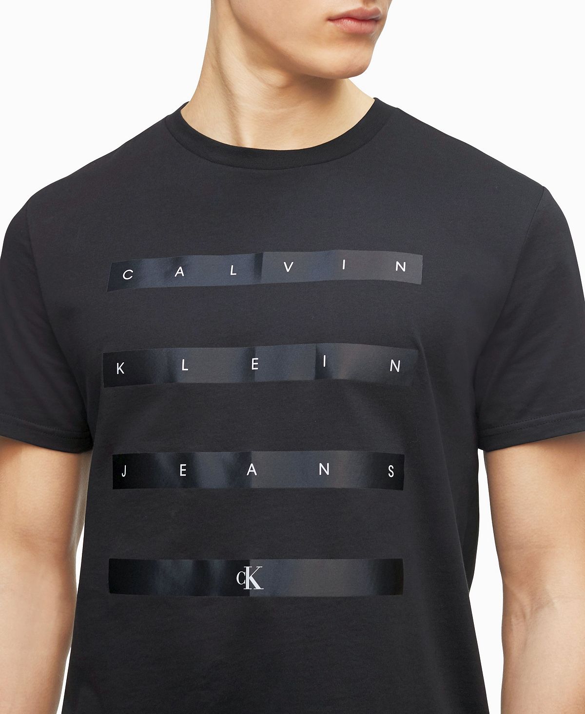 Calvin Klein Satin Stripe Logo Crewneck T-shirt Black