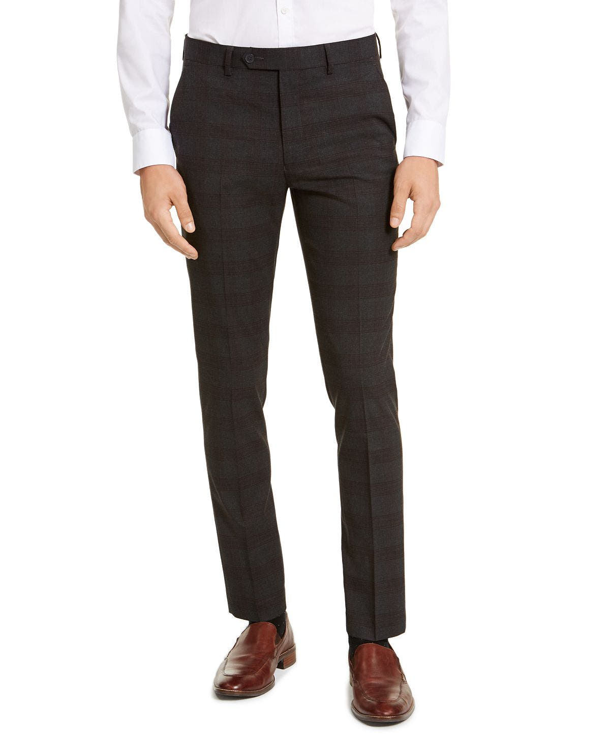 Calvin Klein Skinny-fit Infinite Stretch Plaid Dress Pants Charcoal