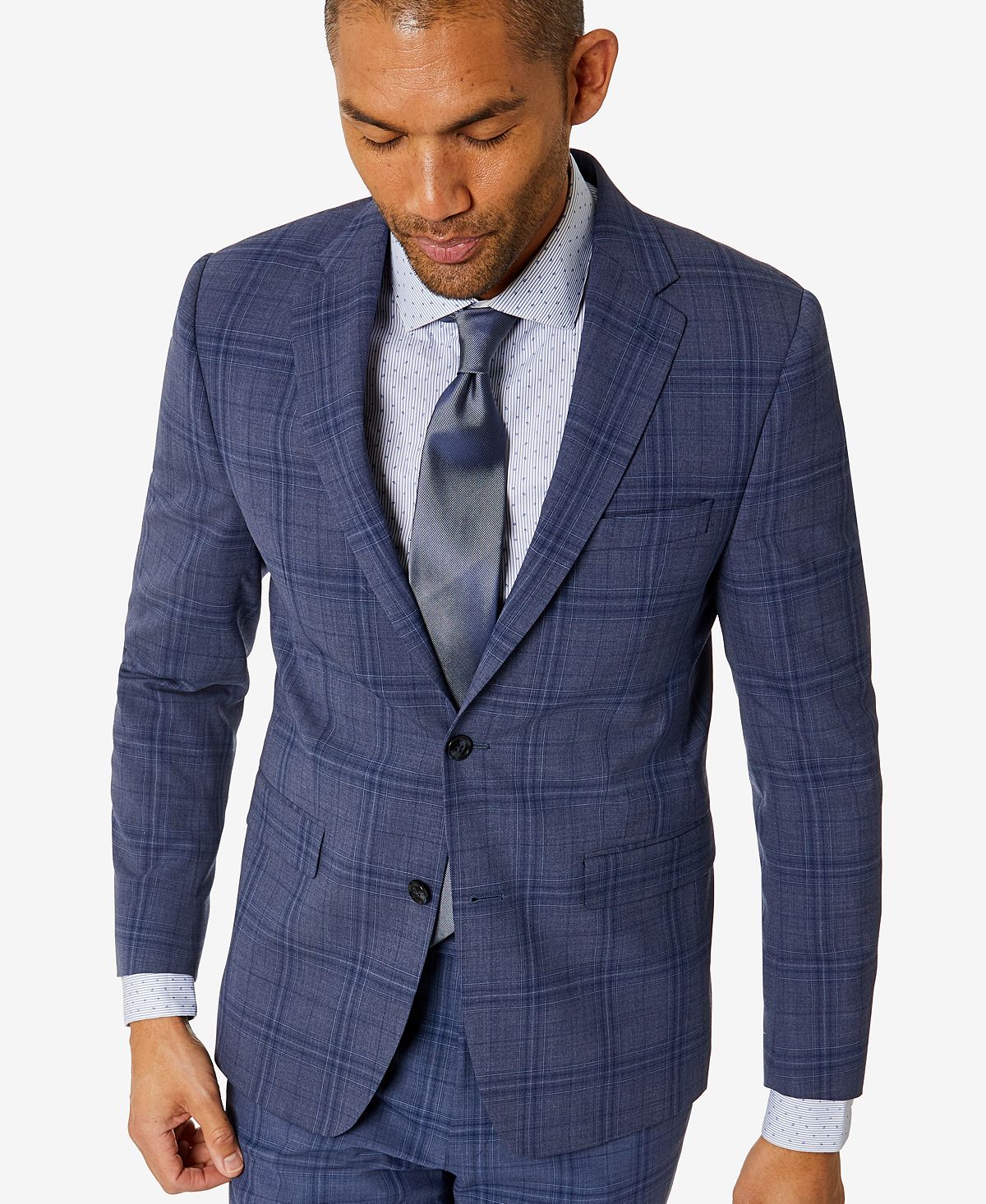 Calvin Klein Skinny-fit Infinite Stretch Solid Suit Jacket Blue Plaid