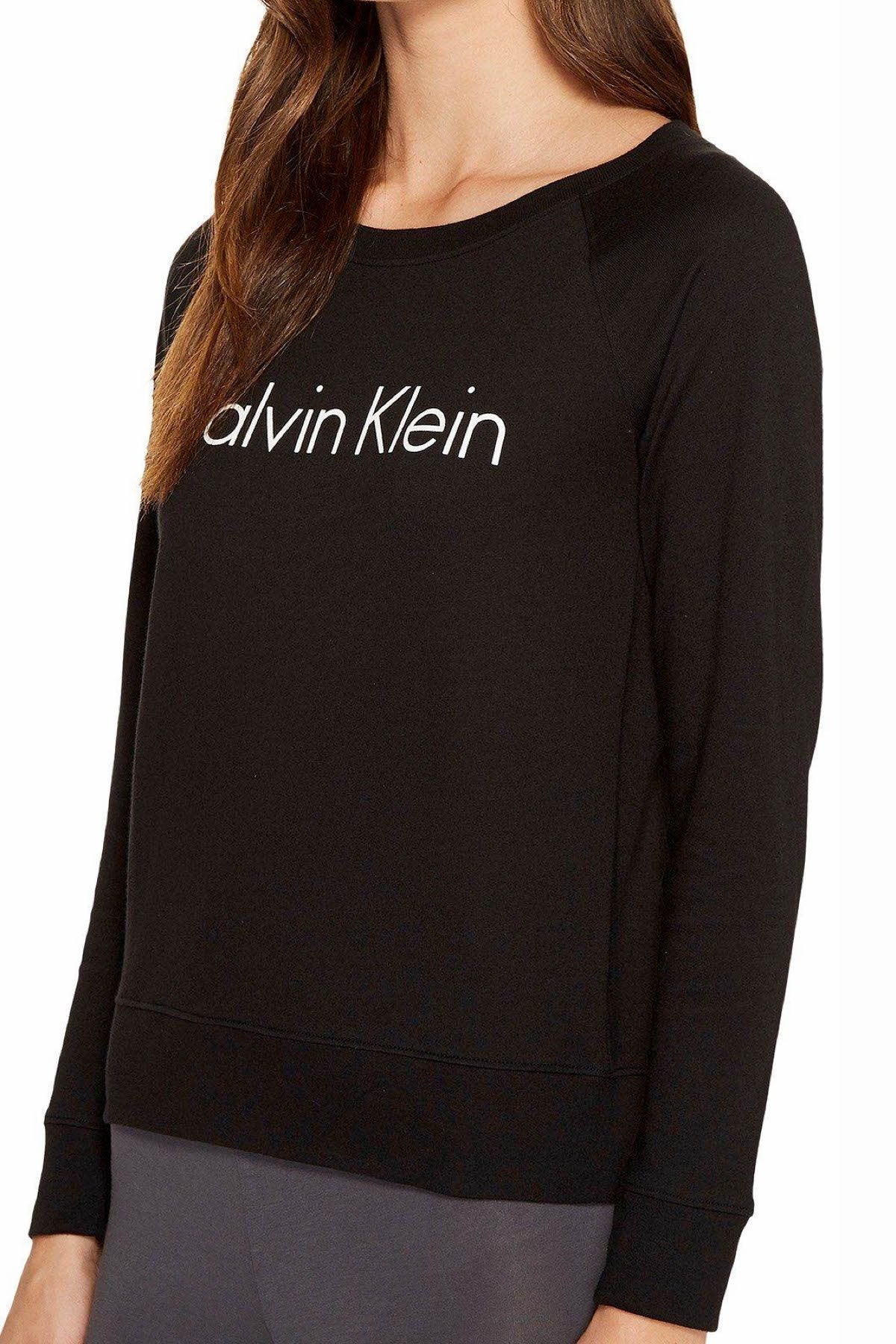 Calvin Klein Sleepwear Black Cotton Logo Coordinate L/S Raglan Top