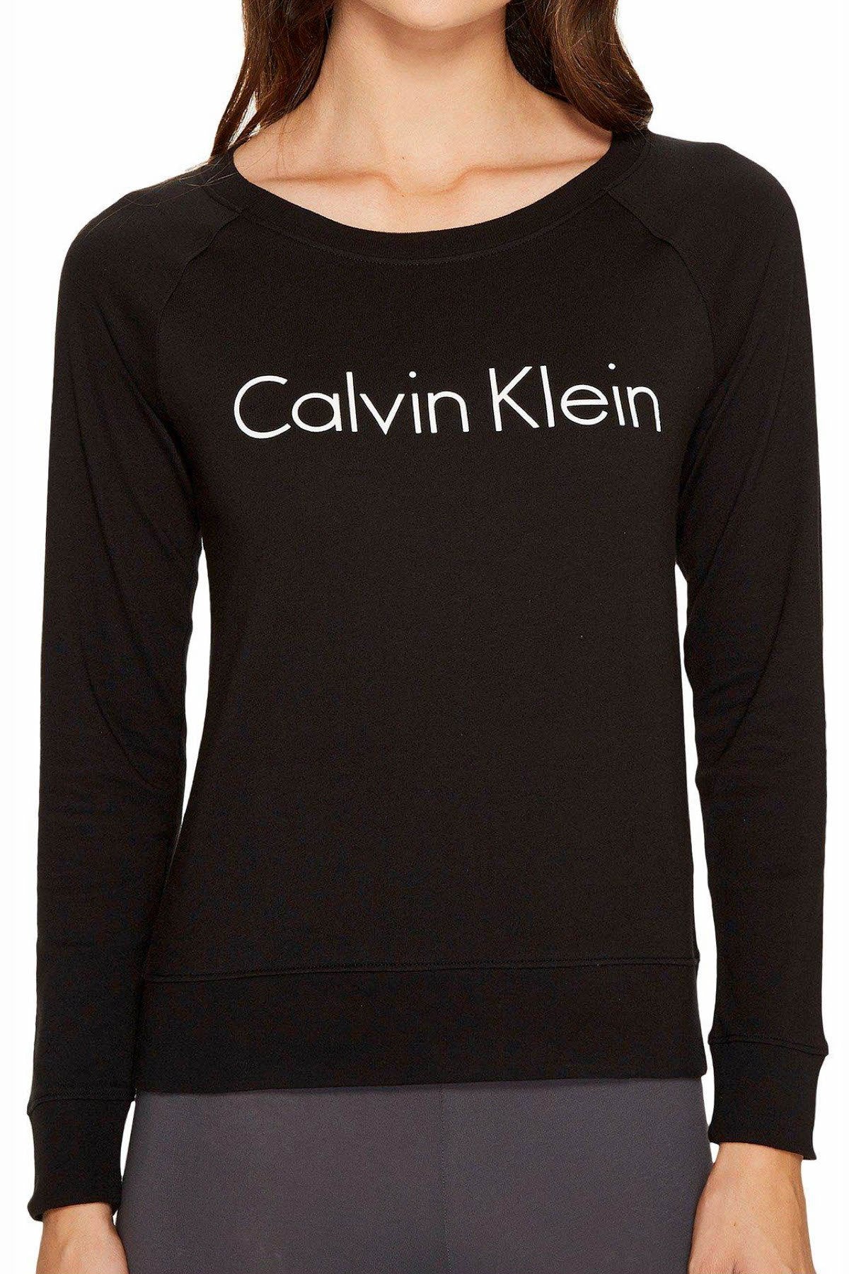 Calvin Klein Sleepwear Black Cotton Logo Coordinate L/S Raglan Top
