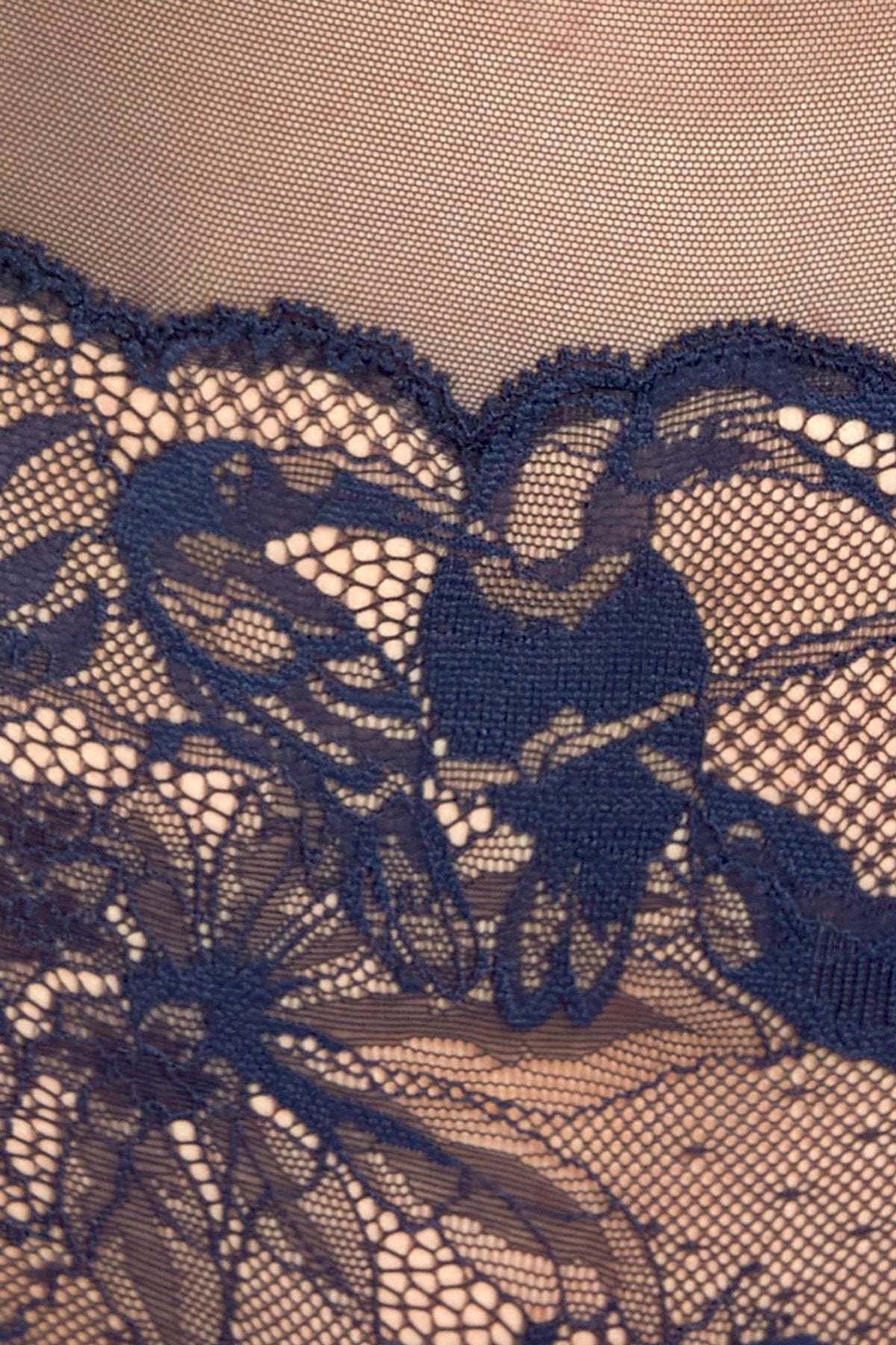 Calvin Klein Sleepwear Shoreline-Blue Sheer Bird-Lace Bodysuit