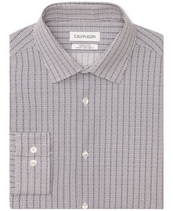 Calvin Klein Slim-fit Performance Stretch Shorter Length Geometric Print Dress Shirt Navy thumbnail 4