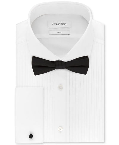 Calvin Klein Slim-fit Solid French Cuff Dress Shirt & Pre-tied Solid Bow Tie Set White