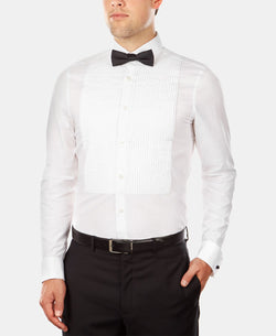 Calvin Klein Slim-fit Solid French Cuff Dress Shirt & Pre-tied Solid Bow Tie Set White thumbnail 2