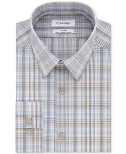 Calvin Klein Slim-fit Stretch Performance Plaid Dress Shirt Beige Multi thumbnail 1