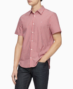 Calvin Klein Slim-fit Stretch Stripe Shirt Barbados Cherry Red thumbnail 1