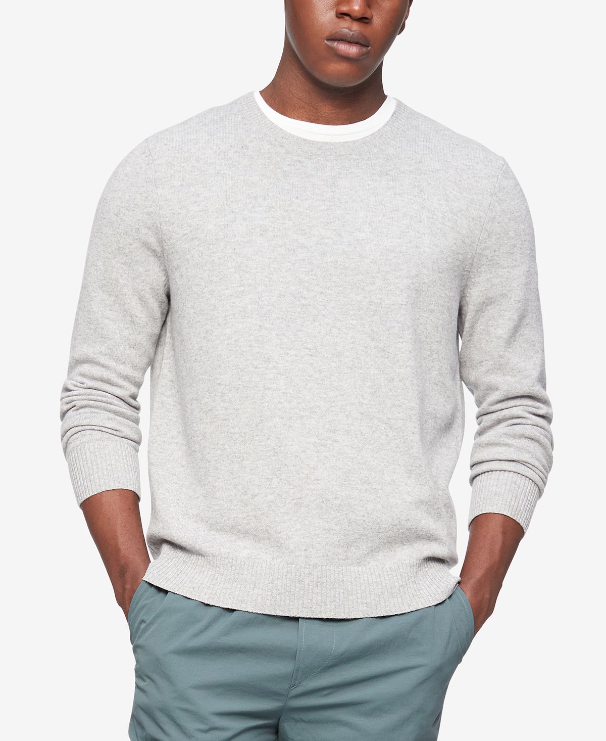 Calvin Klein Solid Crewneck Merino Wool Sweater Heroic Grey Heather