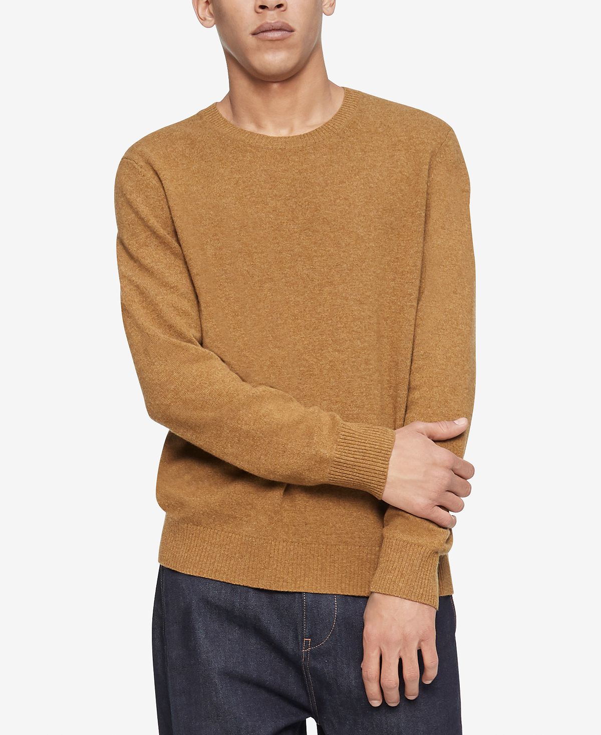 Calvin Klein Solid Crewneck Merino Wool Sweater Otter