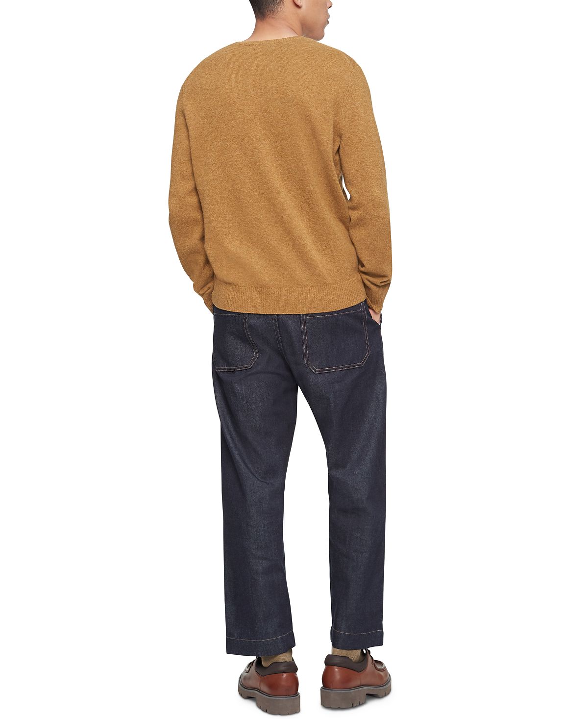 Calvin Klein Solid Crewneck Merino Wool Sweater Otter