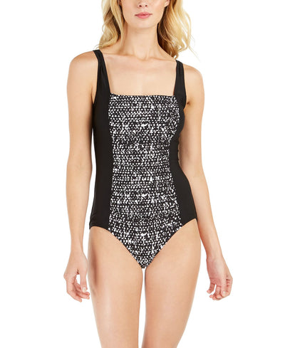 Calvin Klein Solid Pleated One-piece Swimsuit Black Sandstone