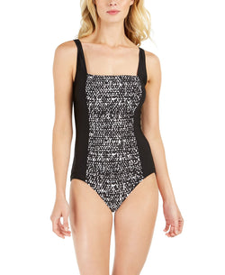 Calvin Klein Solid Pleated One-piece Swimsuit Black Sandstone thumbnail 1
