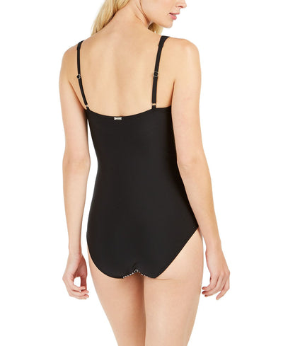 Calvin Klein Solid Pleated One-piece Swimsuit Black Sandstone