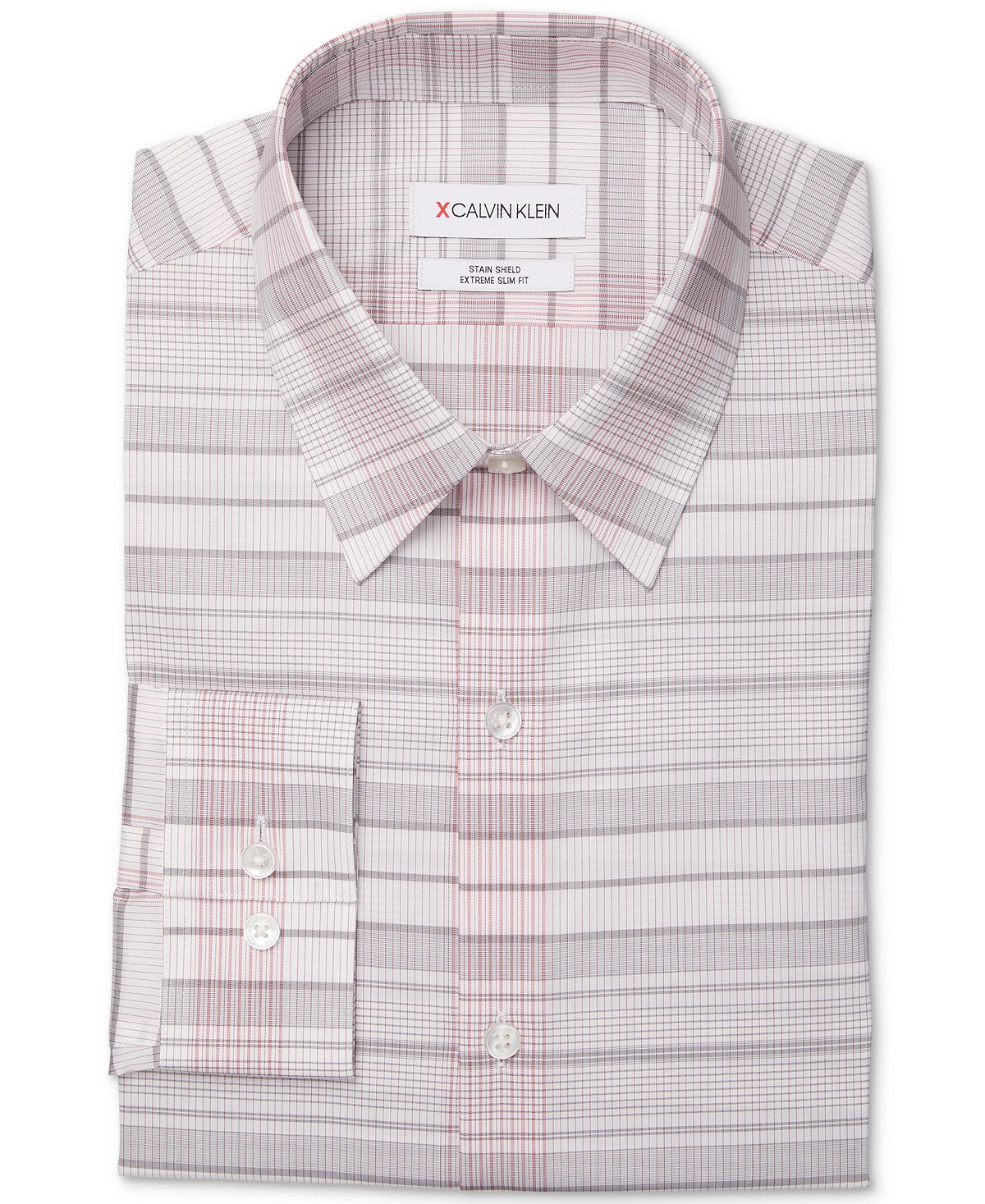 Calvin Klein Stain Shield Extreme Slim-fit Wrinkle-free Stretch Dress Shirt Red Multi