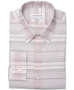 Calvin Klein Stain Shield Extreme Slim-fit Wrinkle-free Stretch Dress Shirt Red Multi thumbnail 1