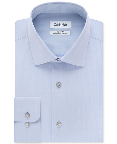 Calvin Klein Steel Big & Tall Classic-fit Non-iron Herringbone Dress Shirt Blue