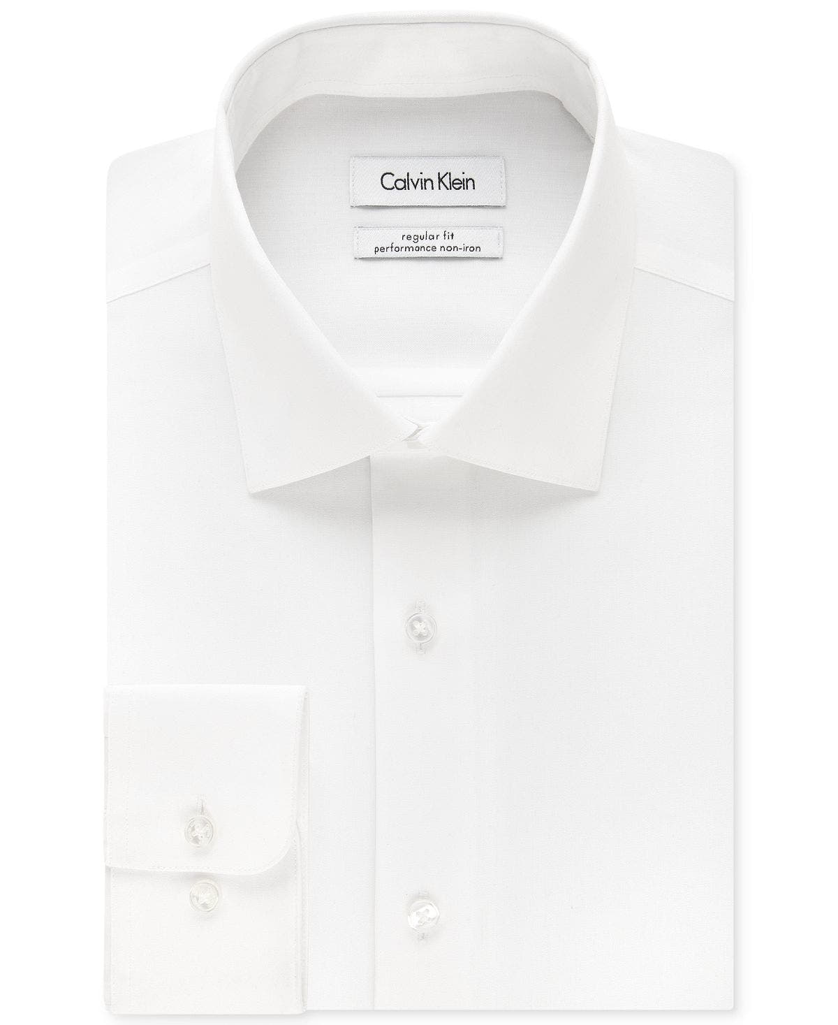 Calvin Klein Steel Big & Tall Classic-fit Non-iron Herringbone Dress Shirt White