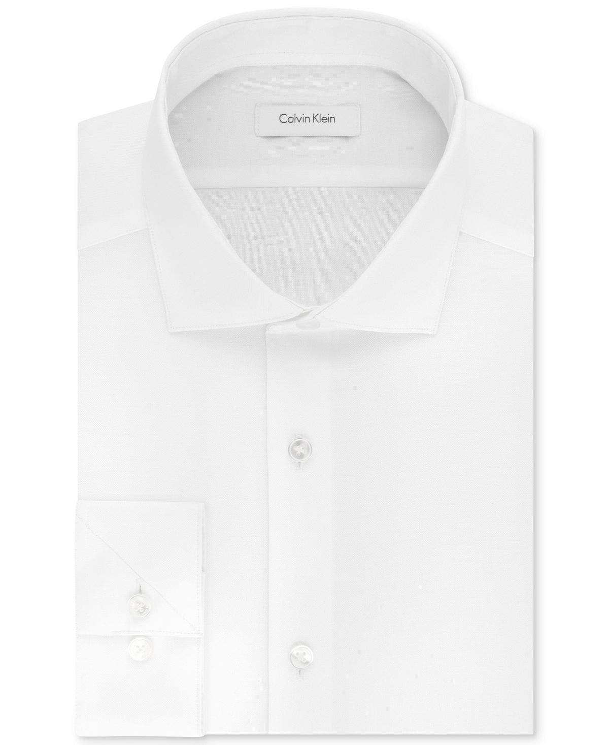 Calvin Klein Steel Big & Tall Slim-fit Non-iron Performance Stretch Unsolid Solid Dress Shirt White