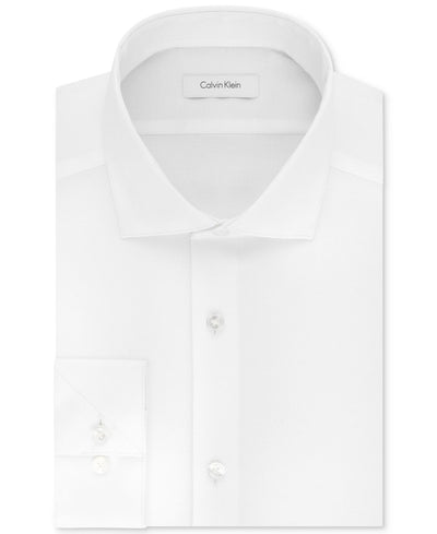 Calvin Klein Steel Big & Tall Slim-fit Non-iron Performance Stretch Unsolid Solid Dress Shirt White