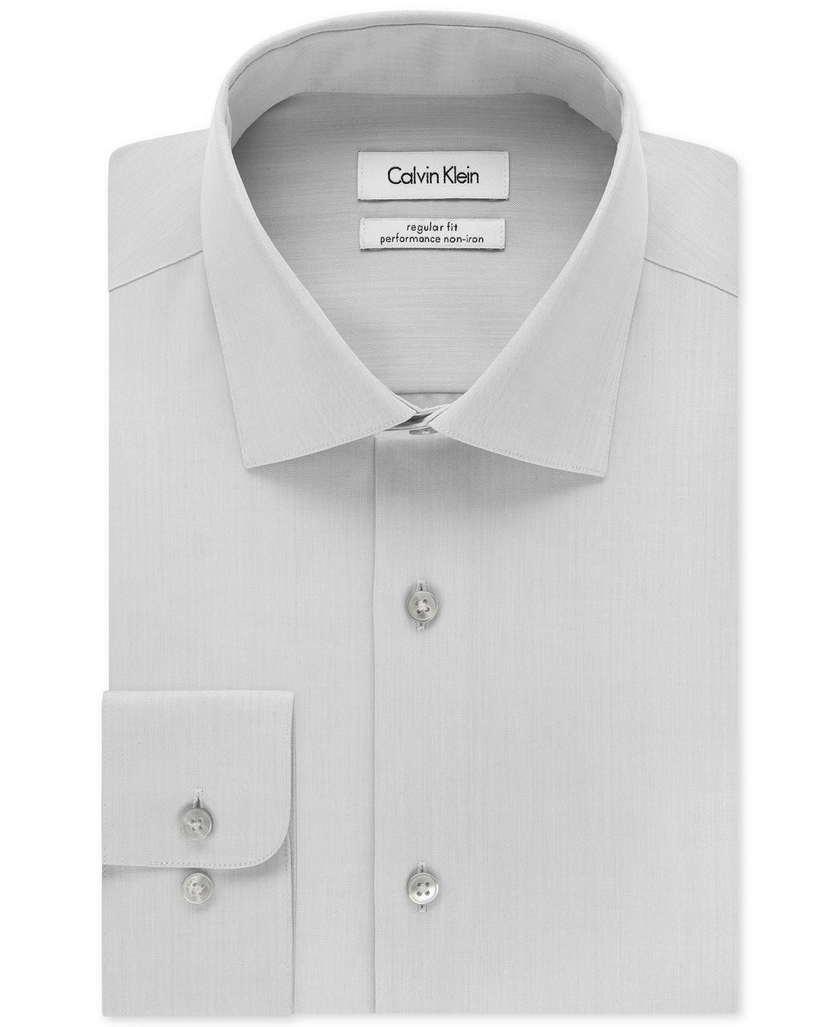 Calvin Klein Steel Classic-fit Non-iron Performance Herringbone Spread Collar Dress Shirt Smoke