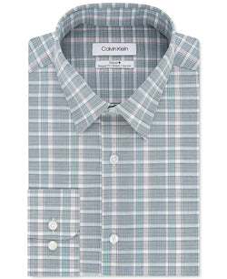 Calvin Klein Steel Classic/regular-fit Non-iron Performance Stretch Green Check Dress Shirt Green Multi thumbnail 1