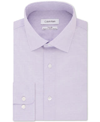 Calvin Klein Steel Classic/regular-fit Stretch Performance Non-iron Purple Check Dress Shirt Lilac