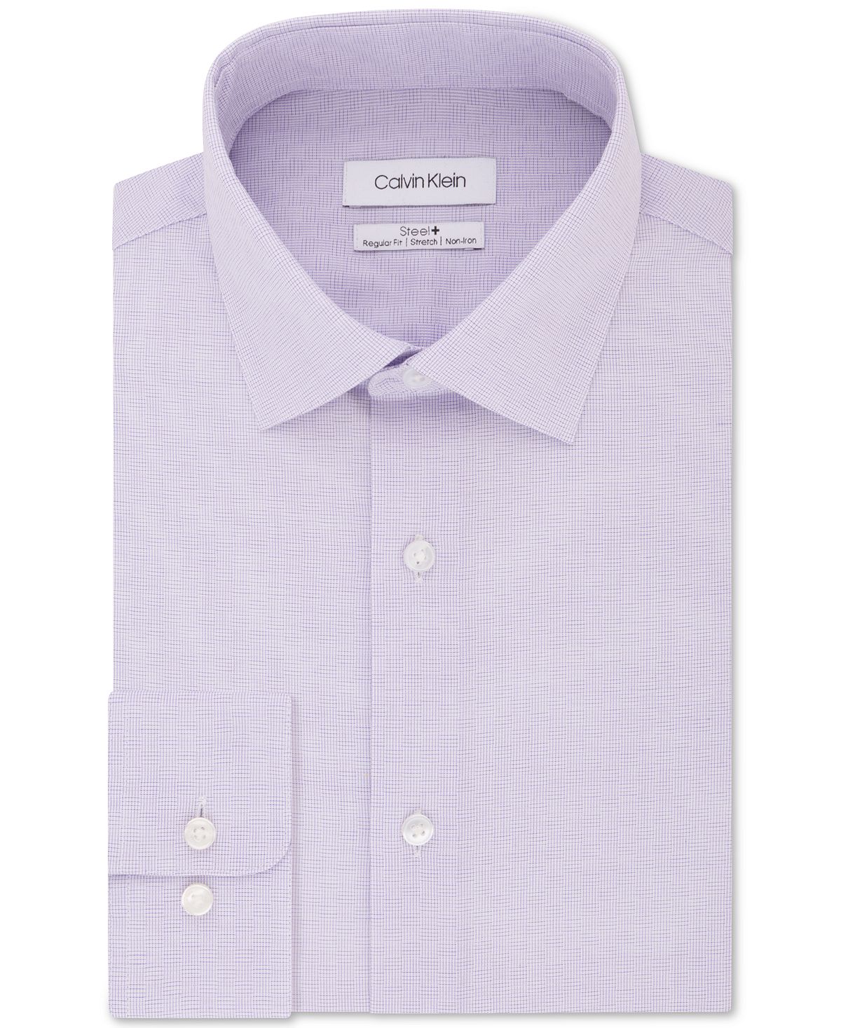 Calvin Klein Steel Classic/regular-fit Stretch Performance Non-iron Purple Check Dress Shirt Lilac