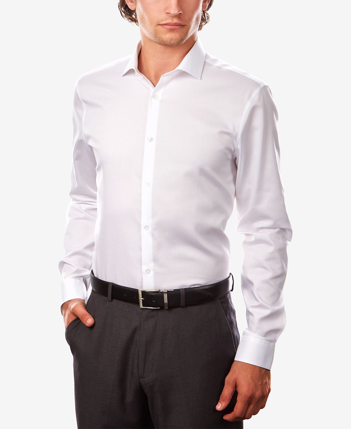 Calvin Klein Steel Extra-slim Fit Non-iron Performance Herringbone Dress Shirt White