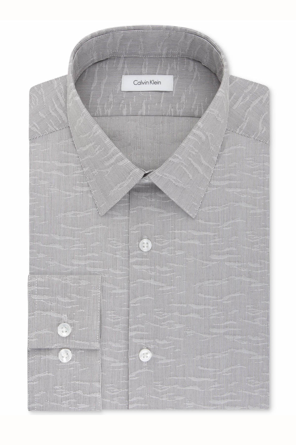 Calvin Klein Steel-Grey Stripe Slim-Fit Non-Iron Performance Dress Shirt