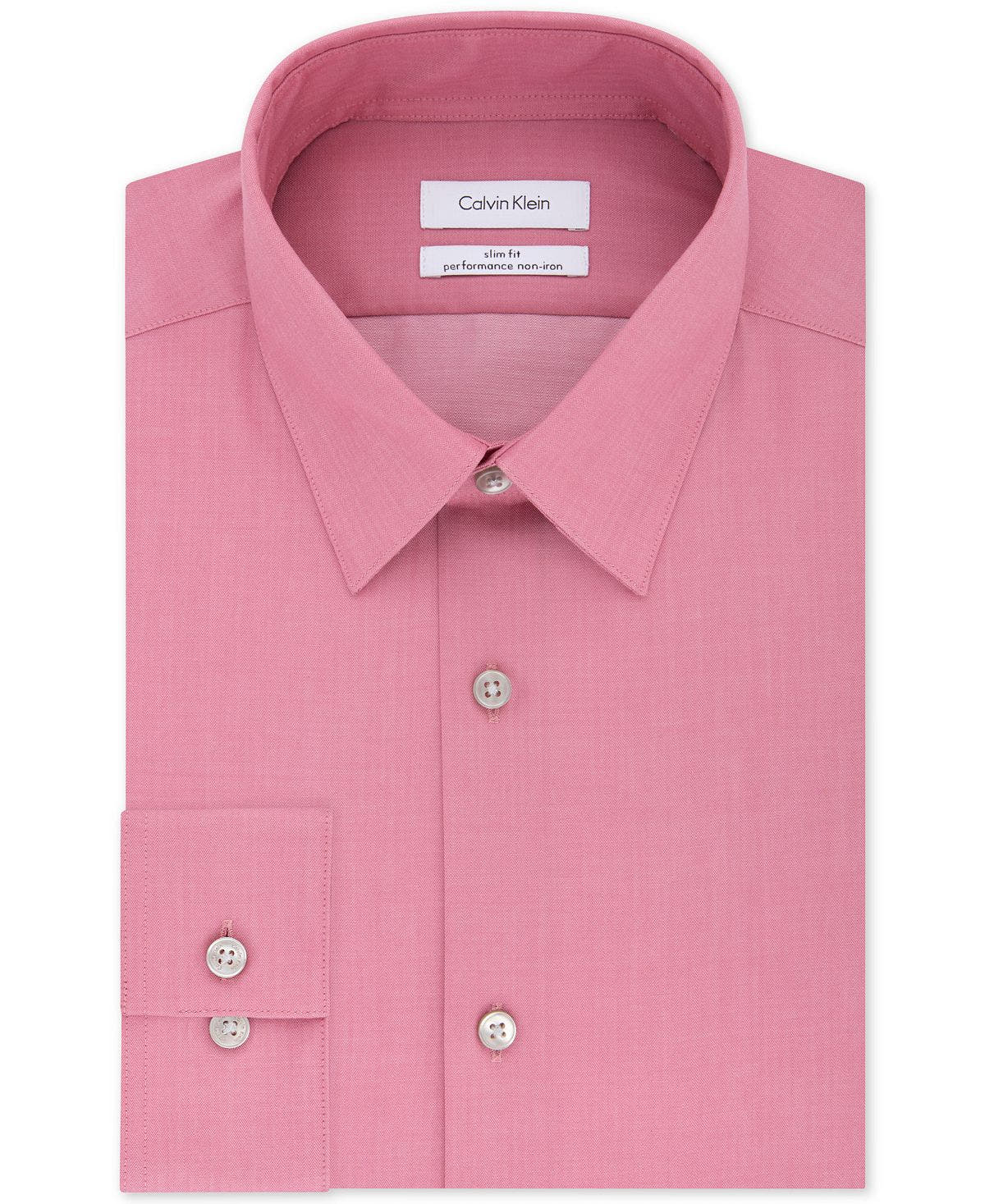 Calvin Klein Steel Slim Fit Non Iron Performance Herringbone Point Collar Dress Shirt Antique Rose