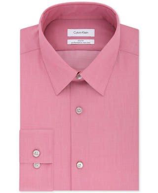 Calvin Klein Steel Slim Fit Non Iron Performance Herringbone Point Collar Dress Shirt Antique Rose