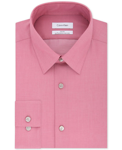 Calvin Klein Steel Slim Fit Non Iron Performance Herringbone Point Collar Dress Shirt Antique Rose