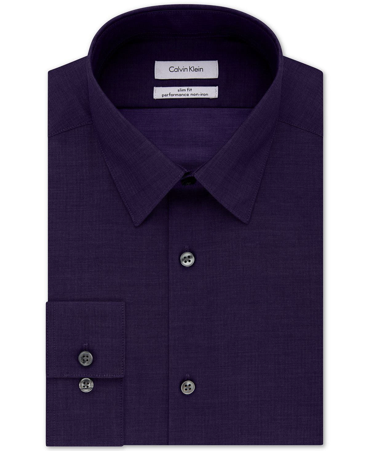 Calvin Klein Steel Slim Fit Non Iron Performance Herringbone Point Collar Dress Shirt Purple Dusk