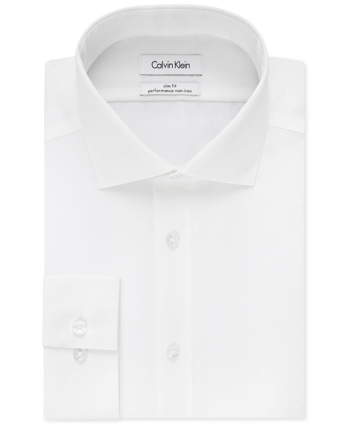Calvin Klein Steel Slim-fit Non-iron Performance Spread Collar Herringbone Dress Shirt White