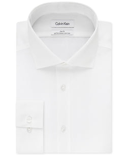 Calvin Klein Steel Slim-fit Non-iron Performance Spread Collar Herringbone Dress Shirt White thumbnail 1