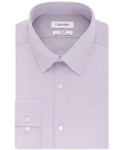 Calvin Klein Steel+ Slim-fit Non-iron Performance Stretch Micro Check Dress Shirt Purple