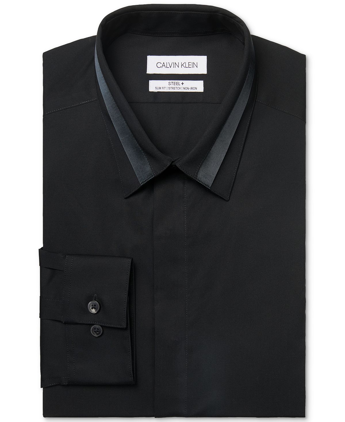 Calvin Klein Steel Slim-fit Non-iron Performance Stretch Pieced Collar Dress Shirt Black