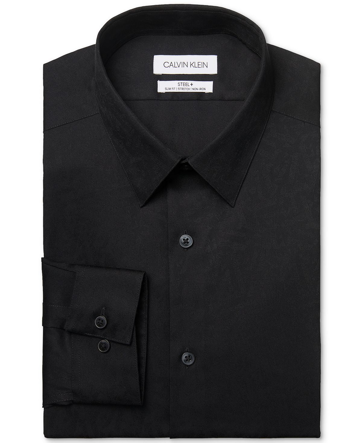 Calvin Klein Steel Slim-fit Non-iron Performance Stretch Tonal Jacquard Dress Shirt Black