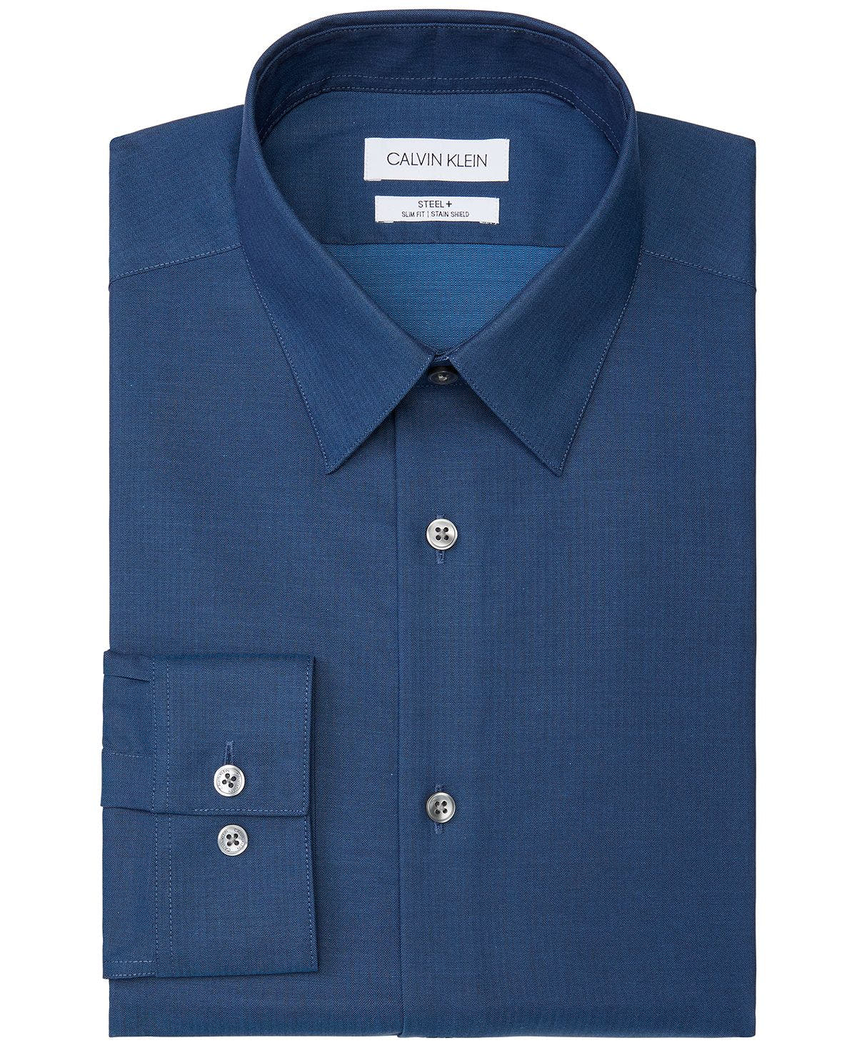 Calvin Klein Steel Slim-fit Non-iron Stain Shield Solid Dress Shirt Cypress