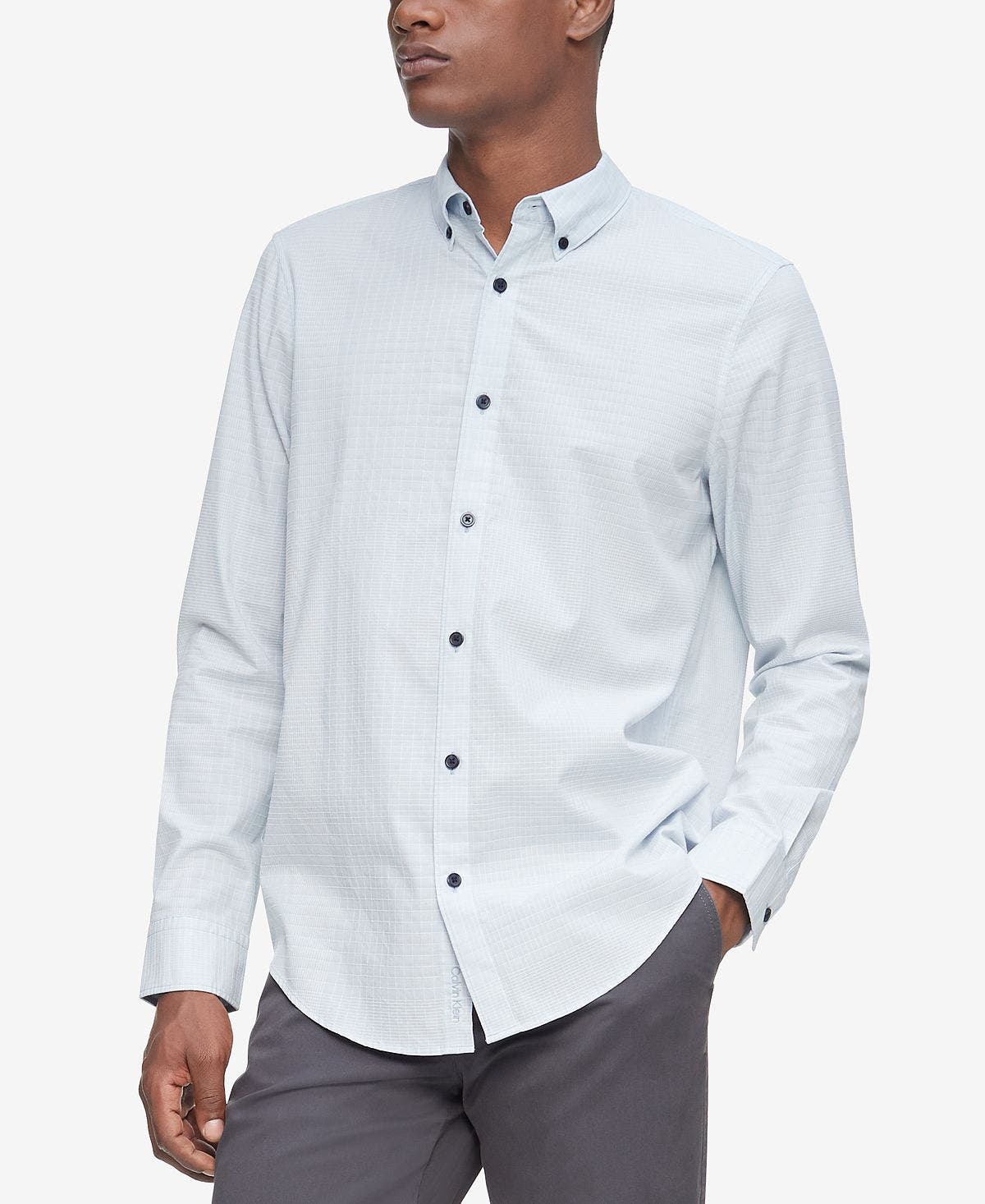 Calvin Klein Stretch Yarn-dyed Grid Shirt Forever Blue